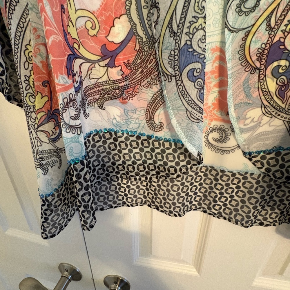 NWOT Soft Surroundings Coral and Blue Sheer Paisley Kimono Topper - Picture 5 of 10